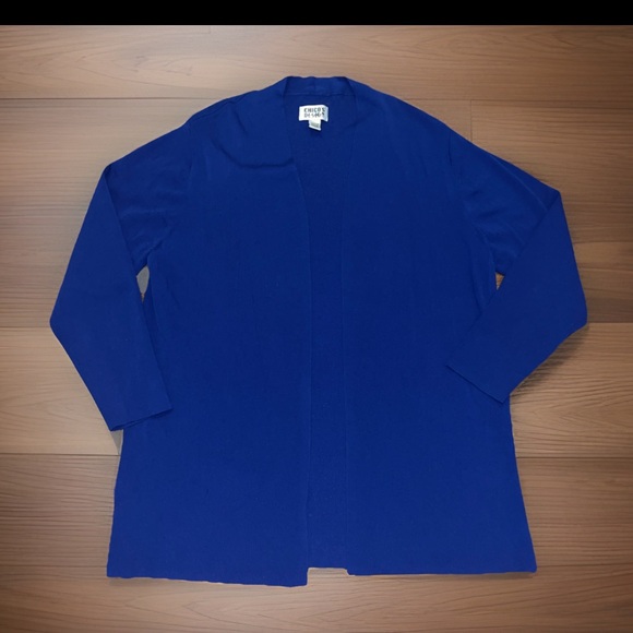 Chico's Tops - Chico’s Design Blue Rib Knit Lightweight Open Front Cardigan W/Slit Sides
